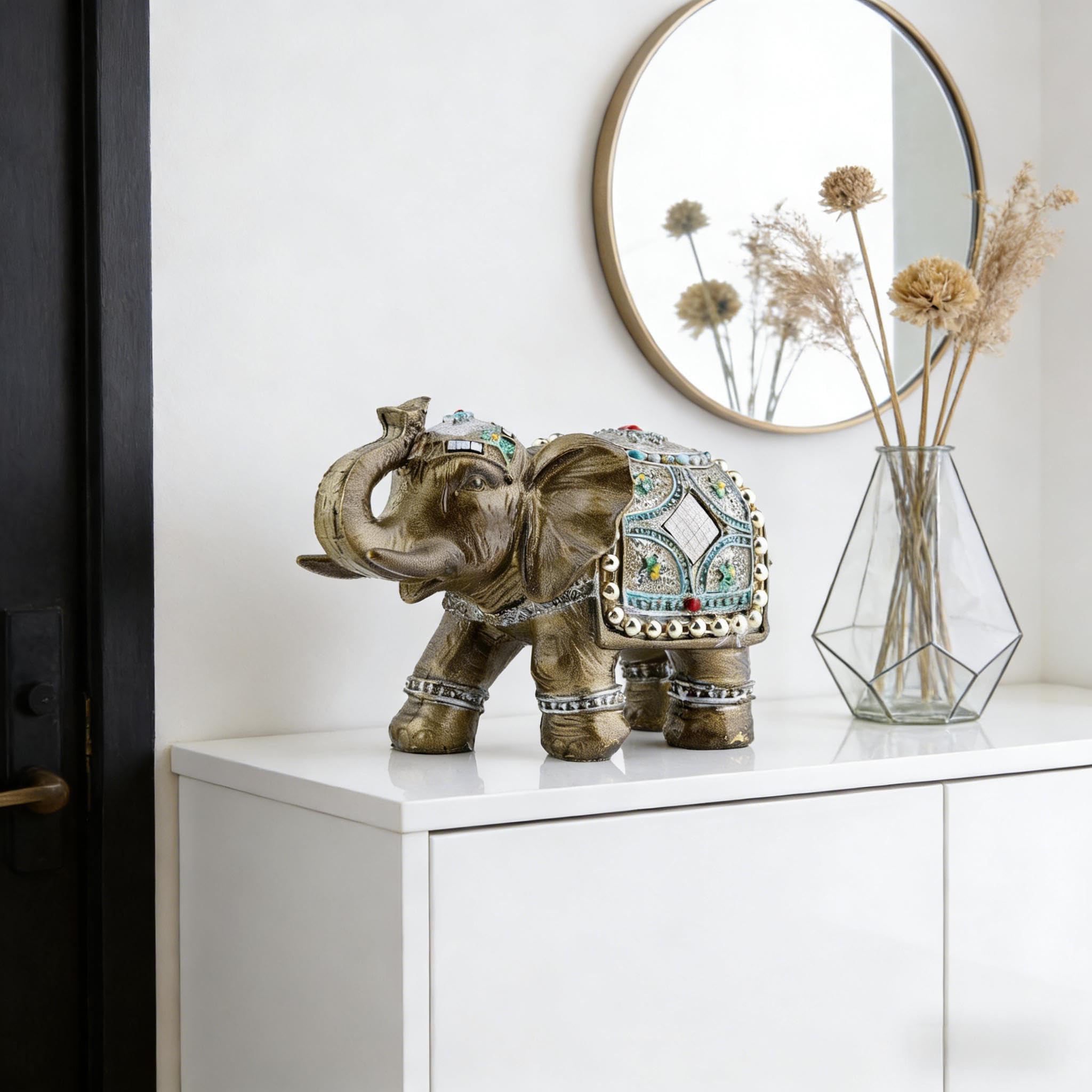 ABEESEA Estátua vintage de elefante tailandês dourado com porta